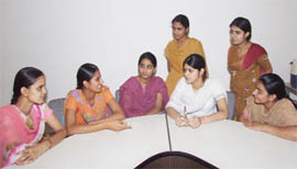 College girls discussing current political scenario ahead of Lok Sabha polls in Ferozepur.