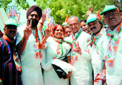 Congress candidate from North East Delhi Jai Prakash Aggarwal campaigns at Timarpur on Sunday.