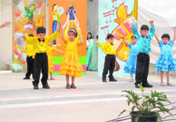 Students of Cambridge International School, Mohal, present a birthday party dance on the occasion of prize distribution day in Kullu on Sunday.