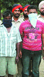The suspects, who were arrested in two separate murder cases, in Jalandhar on Wednesday.