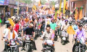 BJP workers take out a rally in Ludhiana