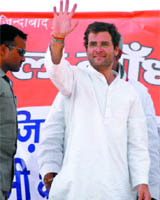  Rahul Gandhi at an election rally  in Ghaziabad on Thursday.