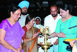 Jasmeet Nayyar, Principal, Government College for Girls, inaugurates the dance programme at Virsa Vihar in Amritsar