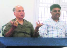 National vice-president of the BJP and Rajya Sabha member Shanta Kumar addresses a press conference at the Nurpur Press Club