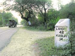 A milestone on the Ferozepur-Hussainiwala road reminiscent of old times