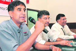 Dr SV Mahadevan at a press conference in Dehradun