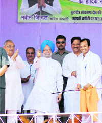 Prime Minister Manmohan Singh at a rally in Pehowa on Monday.