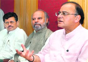 National general secretary of the BJP Arun Jaitley addresses the media in Bathinda
