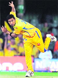 Shadab Jakati of Chennai Super Kings bowls during their match against Deccan Chargers at the Buffalo Park Stadium in East London