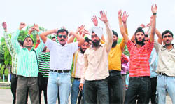 Members of the National Secular Forum protest in Jammu University on Tuesday.