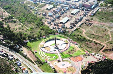 An arial view of the Army Martyrs Memorial, near the Bahu Fort, in Jammu