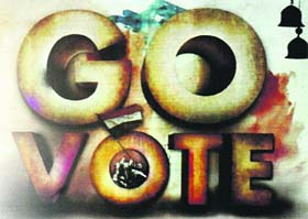 A poll campaign banner urging the voters to exercise their franchise in Ludhiana