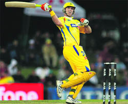 Chennai Super Kings Mathew Hayden plays a shot against Kings XI Punjab in Pretoria on Thursday.