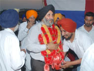 SAD candidate Daljeet Singh Cheema during campaigning in Nawanshahr on Friday.