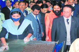 A file photo of Mauritian president Aniroodh Jagannath at the ayurvedic plant of Swami Ramdev in Haridwar