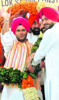 AICC general secretary Rahul Gandhi in Punjabi attire at a Congress rally at Mohali on Saturday.