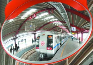 A view of the Yamuna Bank Metro station that opened for public in New Delhi on Sunday
