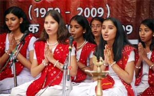 Students of Vaidik Kanya School, Jaicobpura, present Qawali at a function organised by the school in Gurgaon on Sunday.