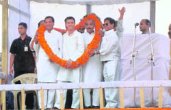 Rahul Gandhi at a rally in Pitthoragarh on Sunday.