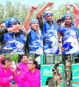 (Clockwise) Girls participate in a rally to motivate voters to cast their vote; BSP workers show support for the party candidates; BSF jawans board buses to ensure peaceful elections in farflung hilly areas of the state; a street play held by the Congress at Gandhi Park.