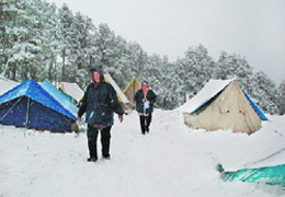 The snow-covered Gulaba slopes, near Manali, after fresh snowfall, on Sunday.