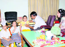Tiny tots being examined by a team of doctors at Magnum International School in Doraha on Monday.