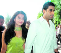 Bollywood actor Abhishek Bachchan and his wife Aishwarya Rai at Raja Bhoj Airport in Bhopal.