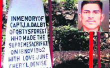 A memorial of Jaswant Singh in Arunachal Pradesh and his picture (inset).