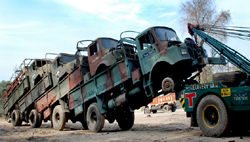 A recovery van towing away Army vehicles in Bathinda.