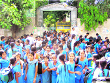 Chaos outside Government Girls Senior Secondary School, Dabwali, after the parents forced its closure due to the dilapidated condition of the school building.