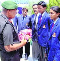 Chief of Staff, Western Command, Lt-Gen AN Aul being received by students of Army Public School, Dagshai,