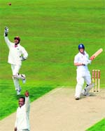Andrew Strauss is dismissed by Chris Gayle