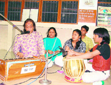 Director of the Nagbhram Sangeet Ashram and Research Academy, Mumbai, Anupam Rai performs at the Sadashiv Mandir Sidhyog Ashram in Kangra on Sunday.