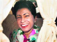 Newly elected Congress MP from Ambala Kumari Selja comes out after meeting party president Sonia Gandhi at her residence in New Delhi on Sunday.