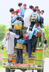 Owing to inadequate transport facility, such overloading of buses is routine in Dhansal division.