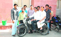 The newly developed hybrid motorcycle in Sirsa.