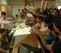 Residents scramble to get their driving licences/passports made at the E-Disha centre in Gurgaon on Friday.