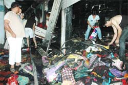 A gutted cloth shop on Mehana Chowk in Bathinda