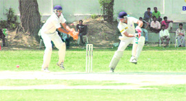 A batsman plays a shot in Dehradun on Saturday.