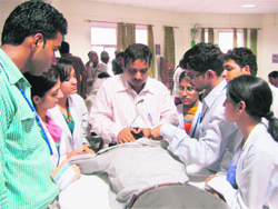 Experts brief students of physiotherapy of the JCD College of Physiotherapy at a workshop in Sirsa.