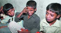 Bonded child labourers who were rescued from a zari factory in New Delhi 
