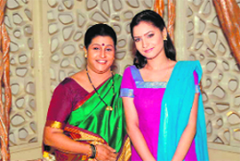 Savita Prabhune and Ankita Lokhande on the sets of ‘Pavitar Rishta’.