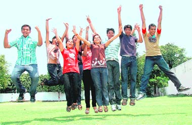 ON A High: Students of Doon International School rejoice after declaration of their CBSE Class X result on Friday.