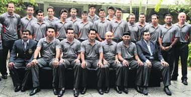Team India poses for a group picture before leaving for England, in Mumbai 