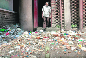 Accumulated garbage in the backyard of the Additional Deluxe Building in Sector 9 of Chandigarh.