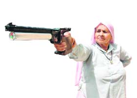 Chandro Devi practises rifle shooting in Sirsa