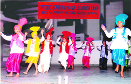 Student perform bhangra during a camp at BCM Arya Model Senior Secondary School in Ludhiana.