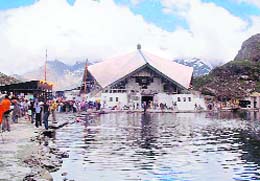 A file picture of Hemkund Sahib in Chamoli district. The shrine was opened to pilgrims on Monday.