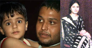 Three-year-old Sunny who witnessed the alleged murder of his mother (inset) by his father in Gurgaon. 