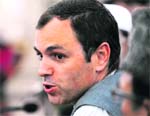 Chief Minister Omar Abdullah addresses the Press in Srinagar on Monday.
